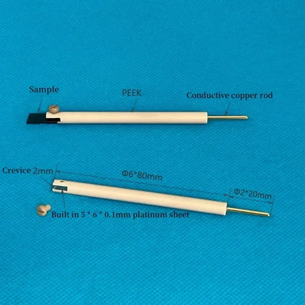 6 mm PEEK-Arbeitselektrodenklemme, 3 mm Miniatur-Platin-Elektrodenklemmenklemme mit 2 mm Spalt, kann in Rechnung gestellt werden