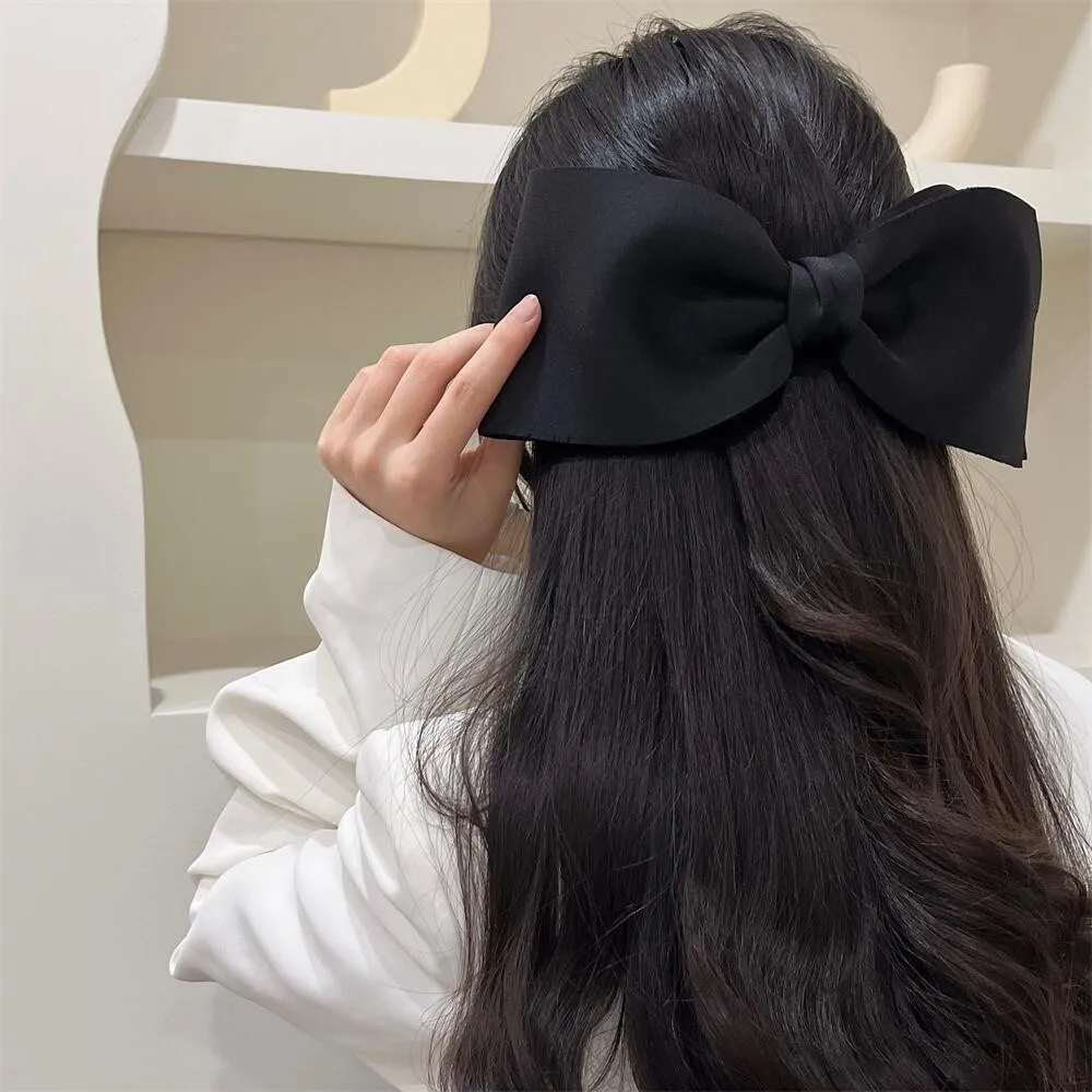 Fashion Oversize Bowknot Barrettes Hair Clips Women Girls Black Big Bow Hairpins Spring Clips Hair Accessories Headwear2024