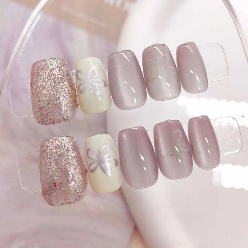 10 pezzi da donna piccolo fiore fresco corto testa quadrata rimovibile stile coreano stampa sulle unghie unghie finte ragazza manicure set corto falso