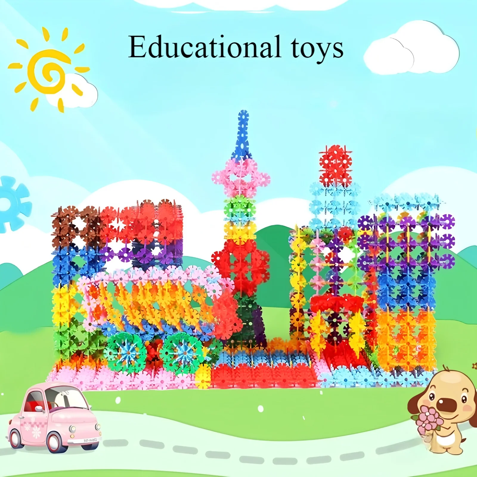 Einsatztasche für die Früherziehung für Kinder, Schneeflocken-Bausteinset, pädagogische Bausteine für Kinder, DIY-Spielzeug für Kinder