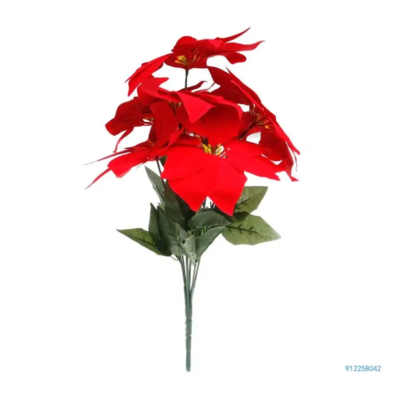 Flores Pascua artificiales seda, ramo centro decoración navideña para hogar, envío directo