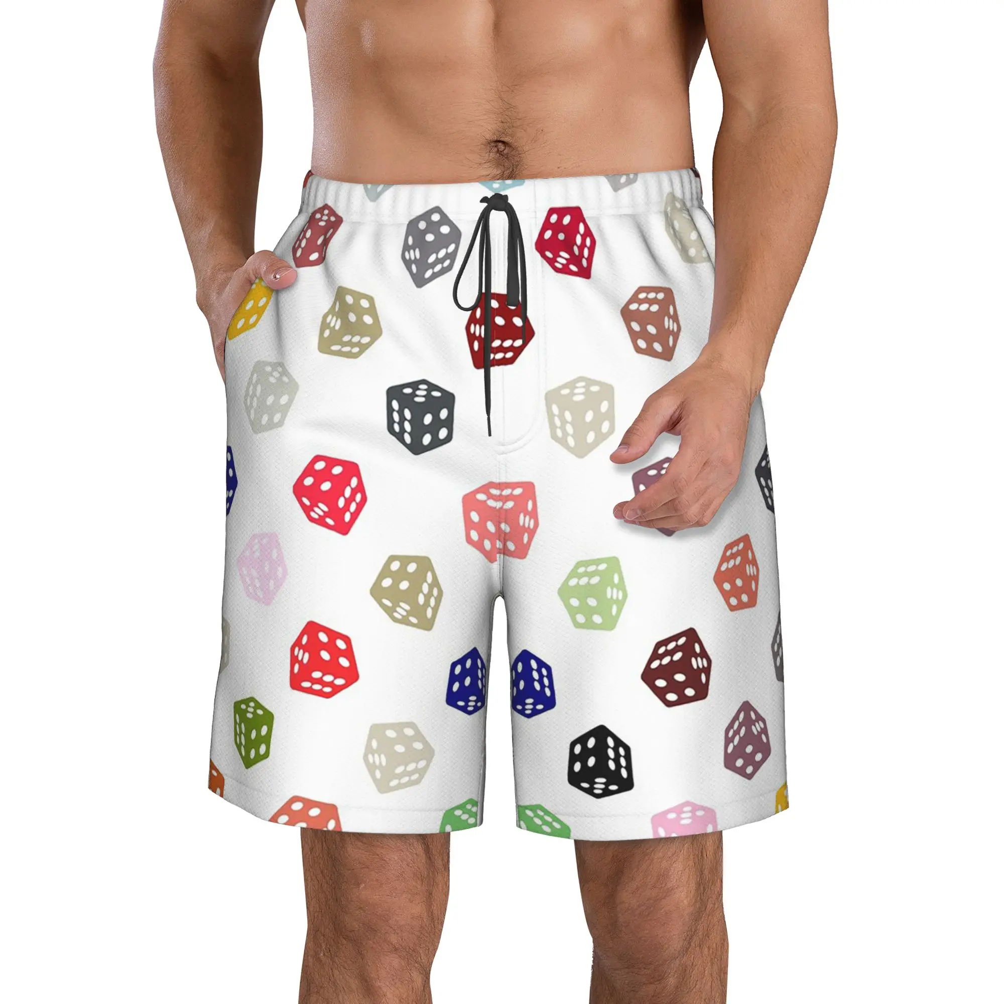 Abstract Colorful Geometric Dice Pattern Trunks Beach Board Shorts Casual Quick Dry Swim Summer Men Pants