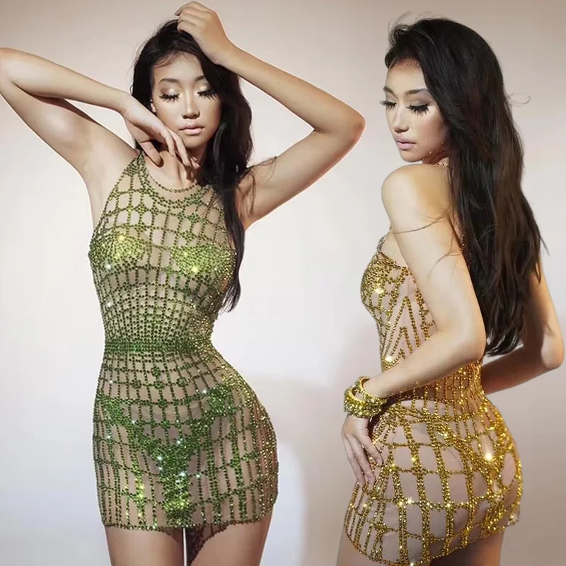 Sexy Gogo Dress Yellow Sleeveless Short Dresses Nightclub Bar Clubwear Birthday Party Dress Women Stage Glitter Costume VDL1510