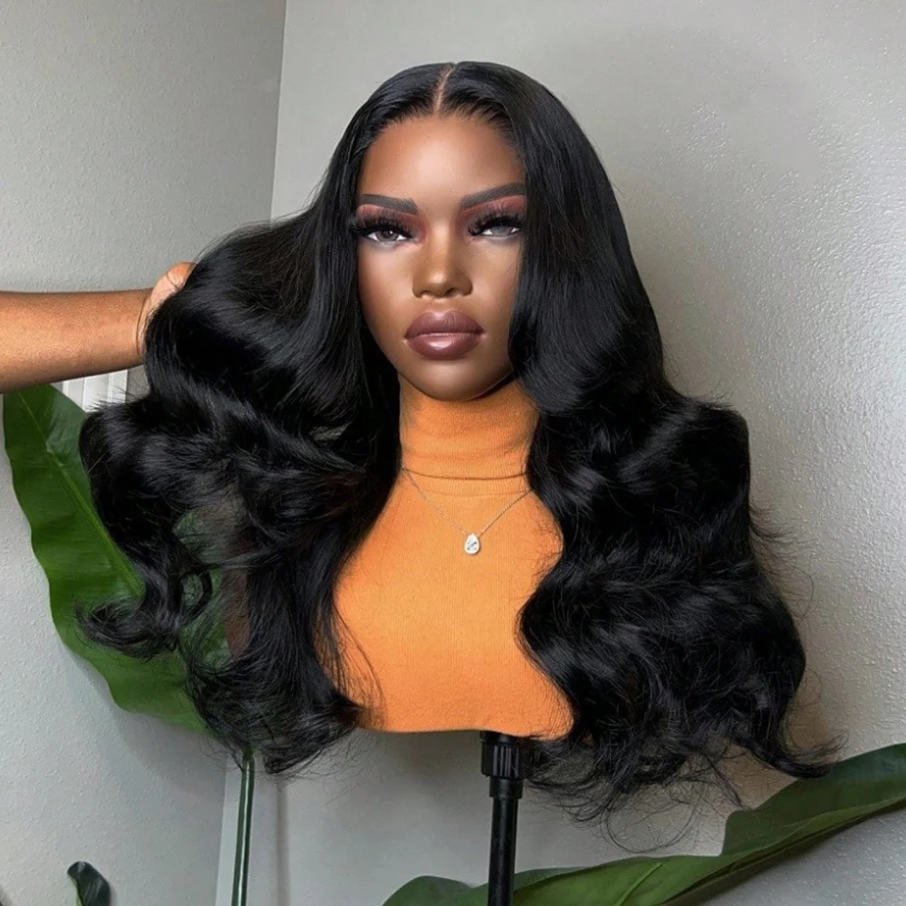 Natürliche schwarze, vorgezupfte Body Wave 13x4 13x6 HD transparente Lace Frontal Perücken aus Echthaar, 200% Dichte, Lace Front Perücken für Frauen