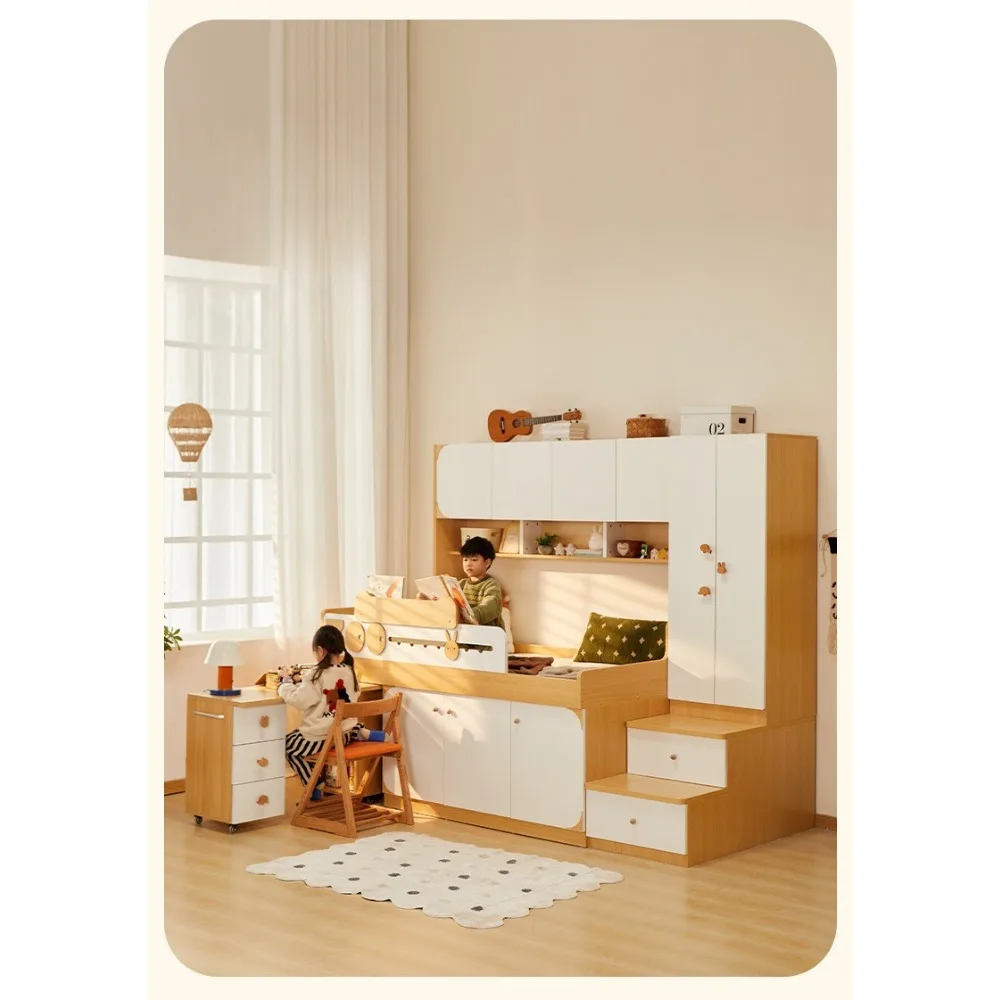 

Twin Size Loft Bed with Desk & Storage Space Saving Semi-High Bed for Small Room Kids Bunk Bed, Modern Children's Furniture