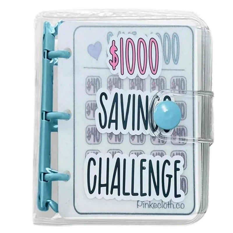 1000 Savings Challenge Binder, Monthly Money Savings Challenges Book With Envelopes, Mini Budget Binder (Blue)