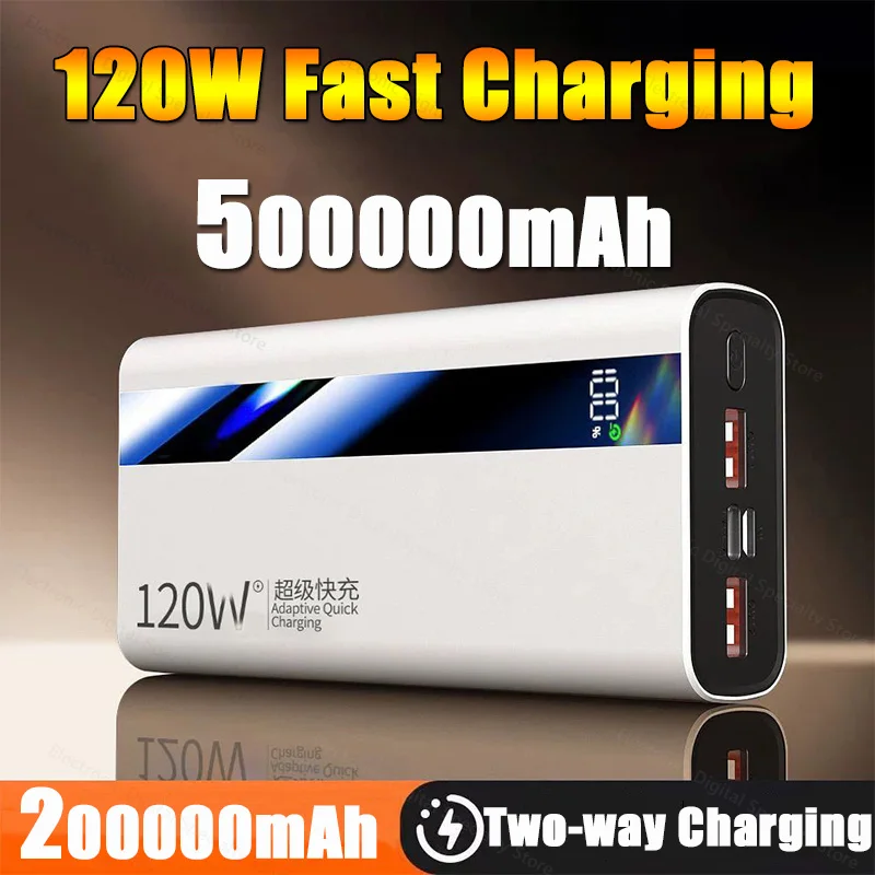 200000mAh Power Bank High Capacity 120W Super Fast Charging Portable External Battery Powerbank Universal For iPhone Huawei