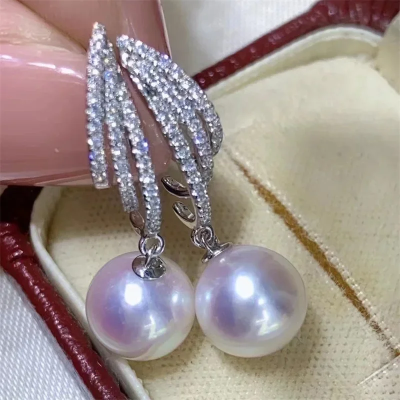 

stunning 10-11mm south sea perfect round white pearl earring 925 sterling silver pearl earrings pearl dangle earrings