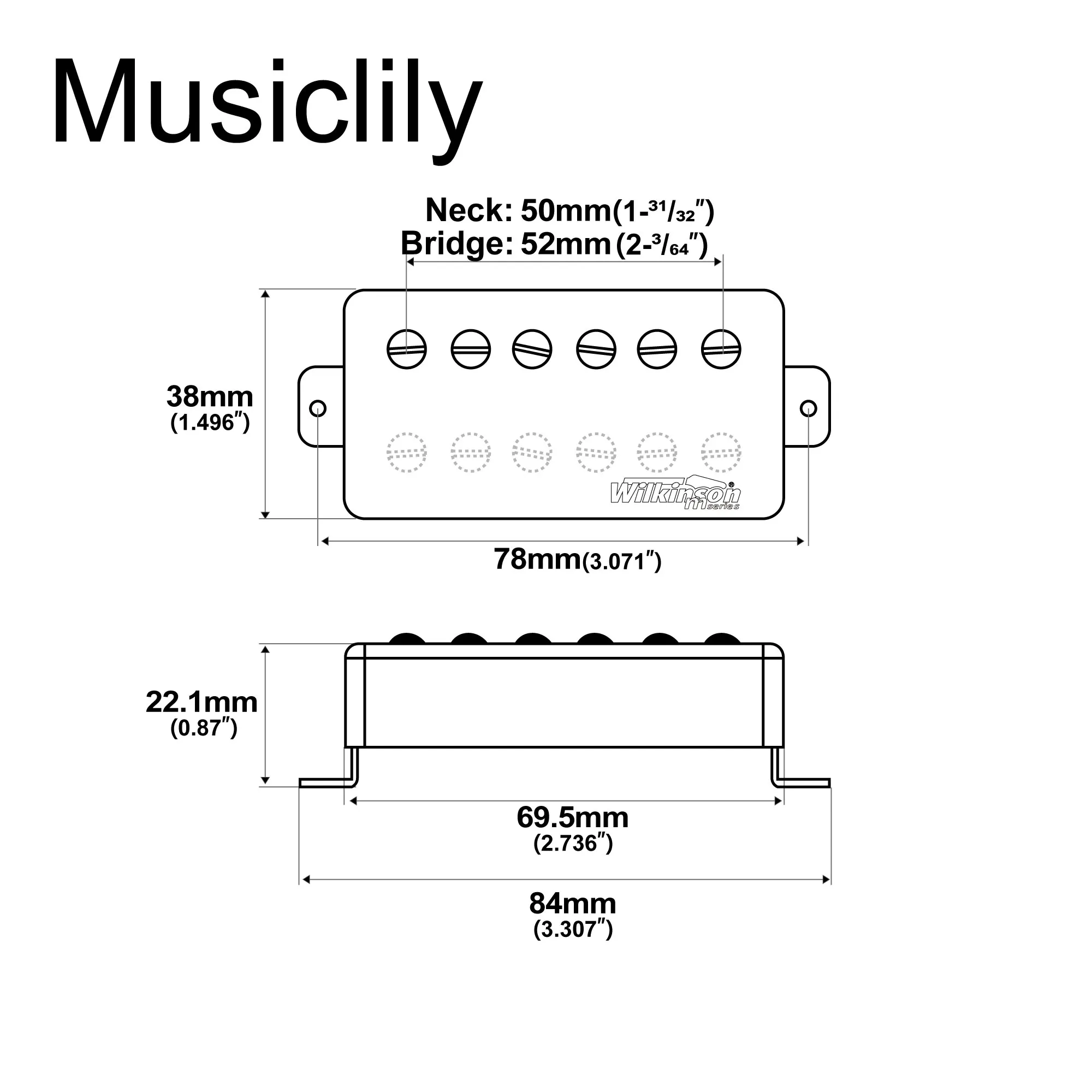 Wilkinson M Series Vintage Tone Alnico 5 Covered Humbucker Neck Bridge Pickup for LP Style Electric Guitar