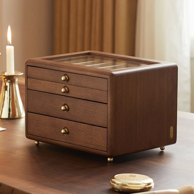 

Solid Wood Jewelry Box Luxury Retro Storage Trinket Boxes Necklaces Earring Bracelet Display Case Jewelry Showcases Organizers