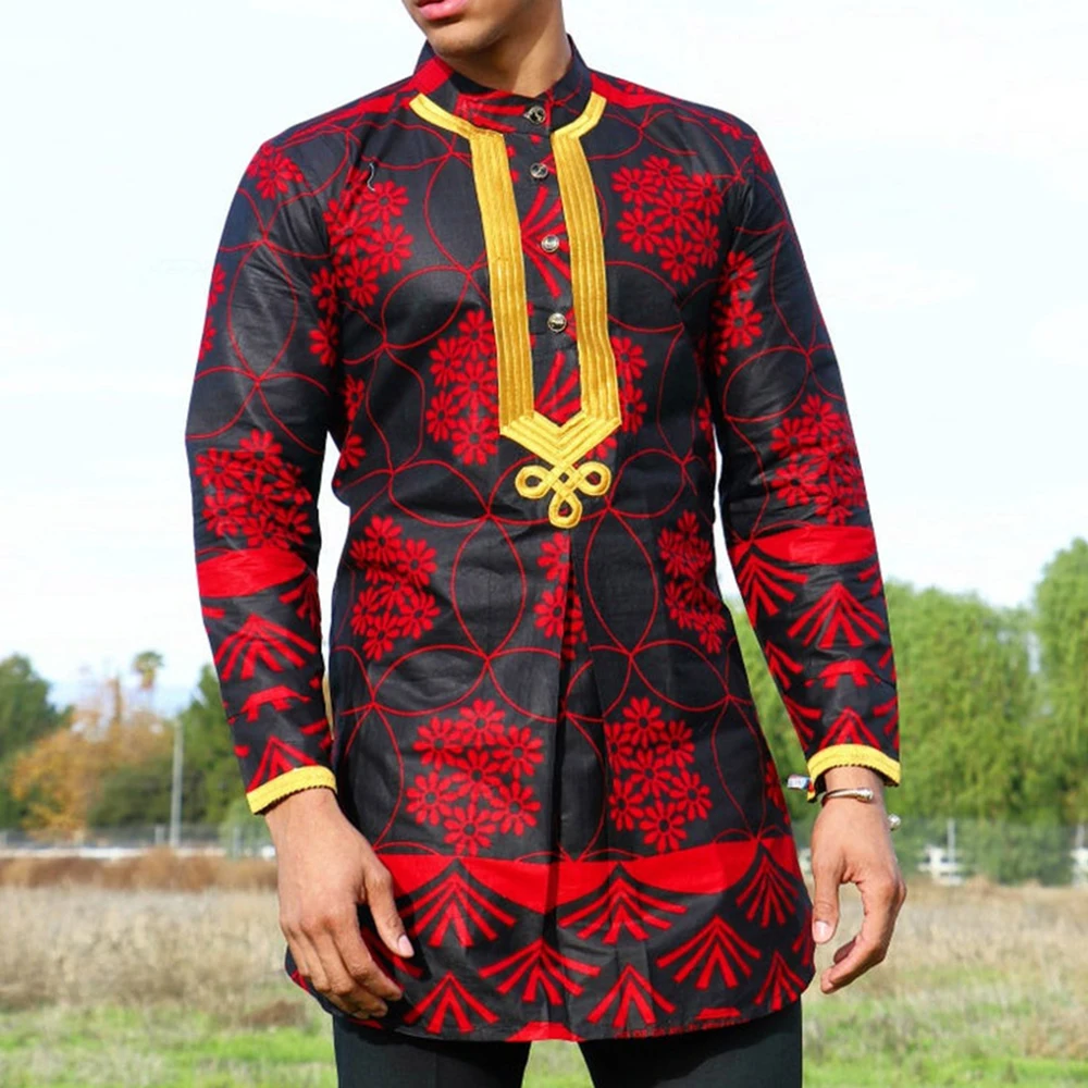 Mens Shirt African Style Embroidered Casual Shirt Arab Ethnic Style Polyester Fiber Light Long-Sleeve Top Men'S Clothing 2025