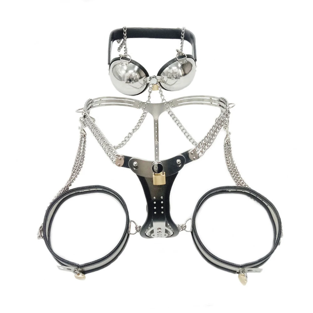 Stainless Steel Male Chastity Belt Set Bra Adjustable Chastity Pant Thigh Ring Bdsm Bondage Sex Toys For Woman Men Adult Product