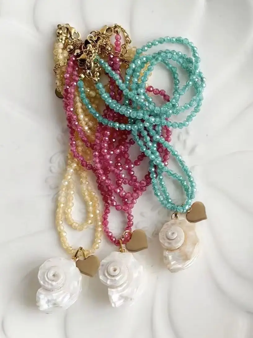 summer Jewelry Europe America popular with ocean-themed natural shell snail conch pendant as well as heart-shaped necklace