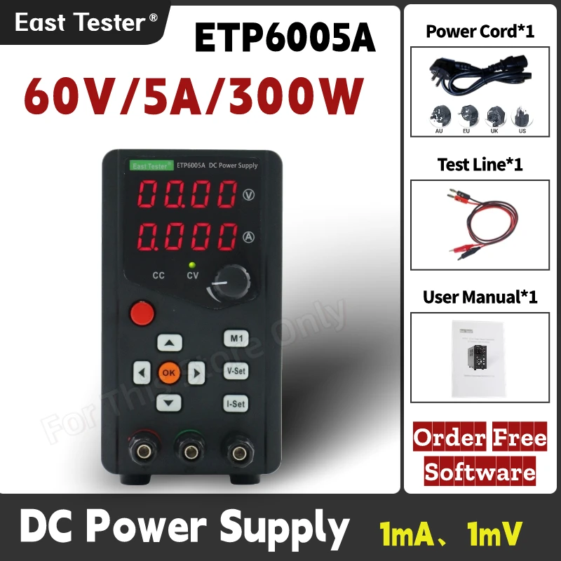 

ETP6005A high efficiency single channel 4 LED digital display programmable DC regulated power supply 60V 5A 300W