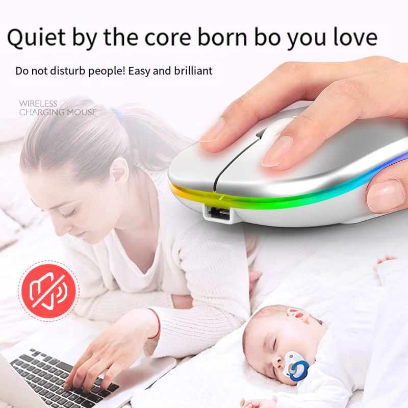 Wireless Bluetooth 5.0 Mouse For Tablet Laptop Computer Mini Ultra Thin Wireless Mice Rechargeab 2.4GHz Mute Button
