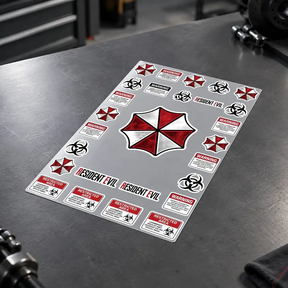 R-Resident E-Evil U-Umbrella W-Warning Custom Motorcycle Sticker Kit Reflective Decal Set For Helmet Tank Fairing Body Graphics