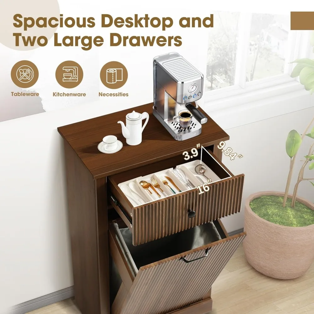 خزانة سلة غسيل خشبية حديثة مع درج، سعة 11 جالونًا، خزانة سلة المهملات المخفية #4