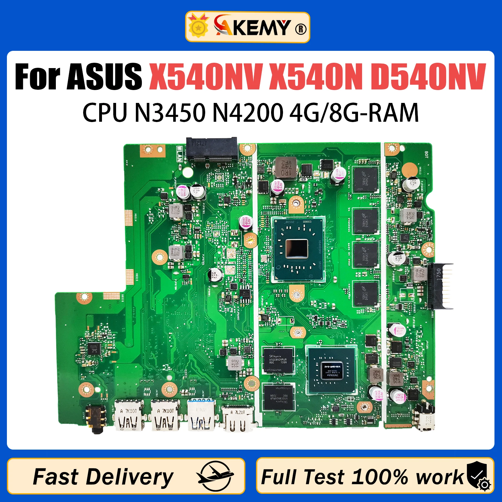 

X540NV Mainboard For ASUS X540N D540NV F540NV A540NV R540NV Laptop Motherboard with CPU N3450 N4200 4GB/8GB-RAM