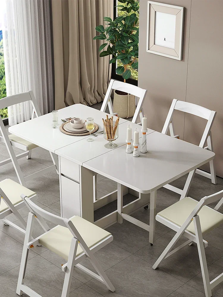 Small household folding dining table space-saving table 6 people movable solid wood folding table