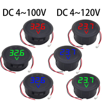 DC 4-100V LED Digital Display Round Two-wire Voltmeter DC Digital Car Voltage Current Meter Volt Detector Tester Monitor Pane