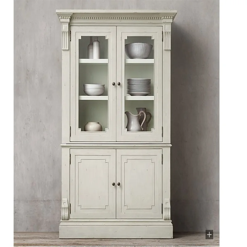 American all solid wood bookcase study bedroom retro shelf floor to wall