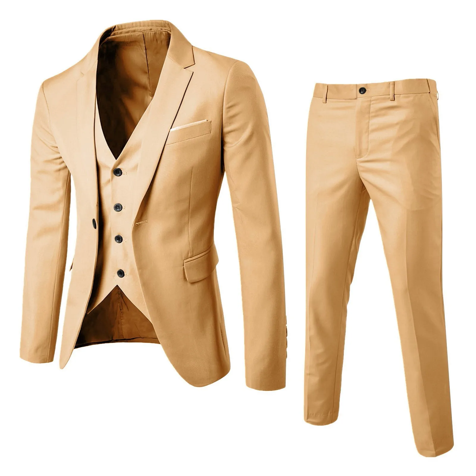 Men Jacket Suit Slim 3 Piece Suit Business Wedding Dress Party Suit Vest Long Pants Coat Waistcoat Korean Professional Uniform