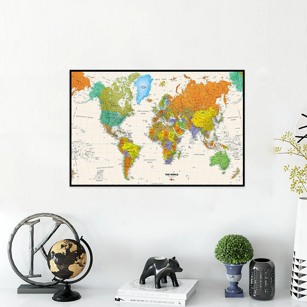 59*42 cm Mappa del mondo da parete Poster vintage Stampe Modern Wall Art Canvas Painting Immagine per l'educazione Home Office Materiale scolastico
