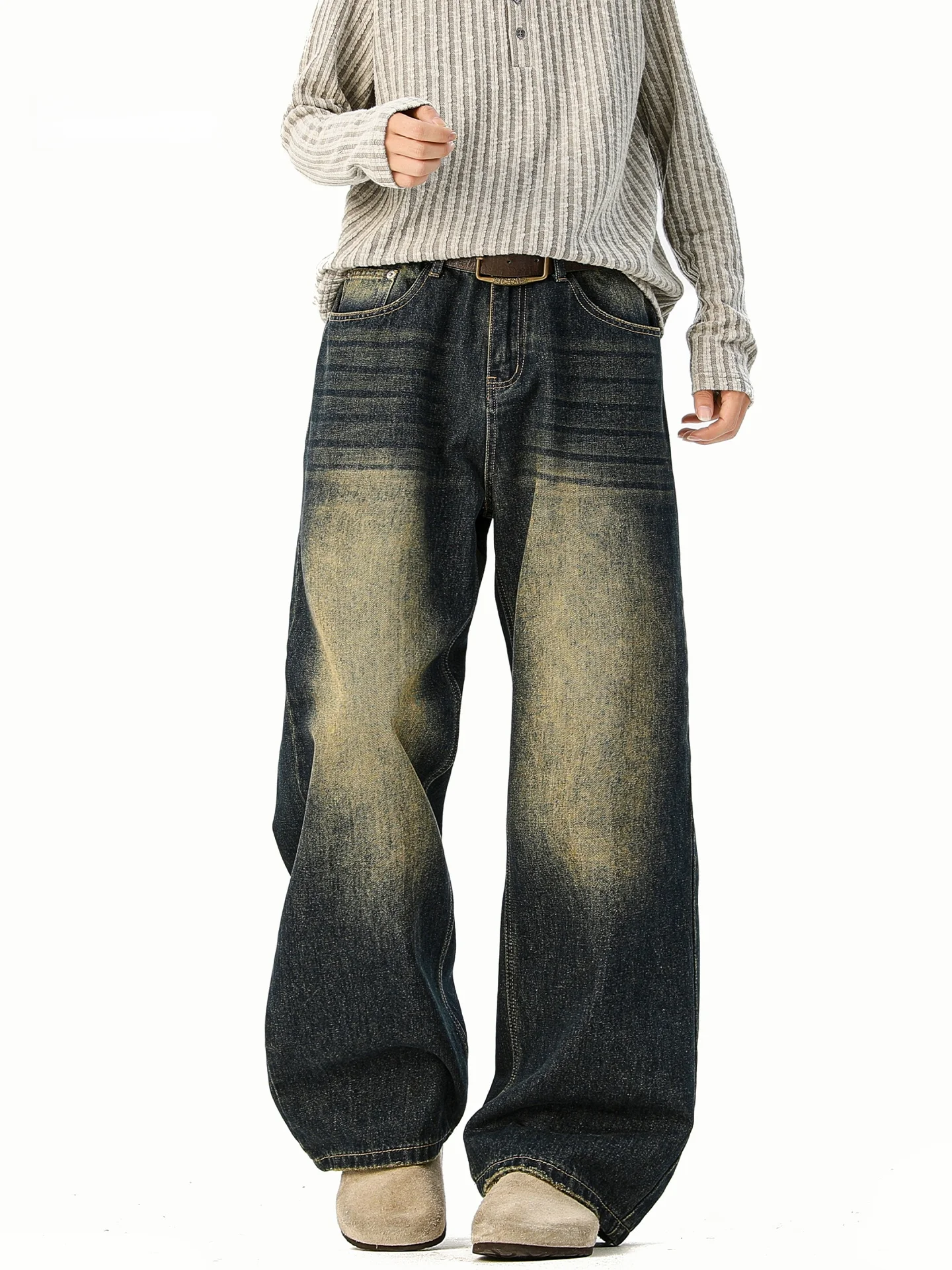 

Мужские джинсы Wmnm American High Street с флисовой подкладкой, прямые, широкие, повседневные, осенне-зимние, модные