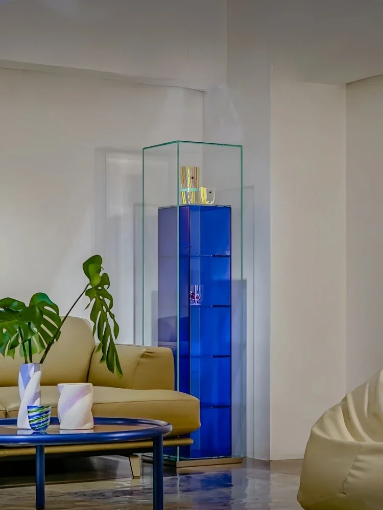 Artistic glass floor-to-ceiling bookcase, display storage corner bookshelf