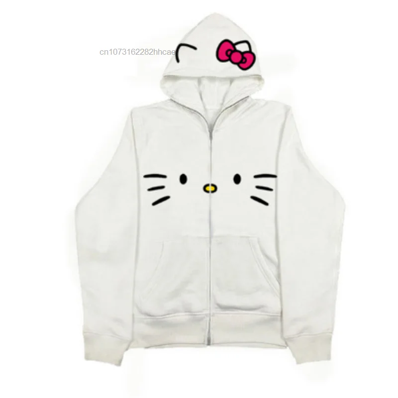 Imagem -04 - Hoodie com Zíper Punk Hello Kitty Feminino Cabolsa com Capuz Engraçado com Zíper Roupas Góticas Harajuku Nova Roupa Yk2 Print Sanrio Outono Inverno