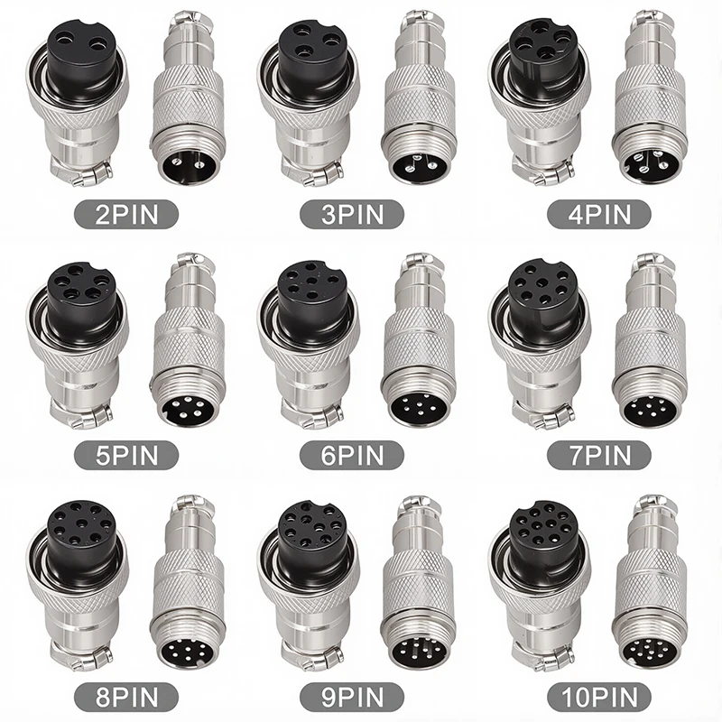 5PCS Male-Female Connector GX16 Aviation Socket Coupler 2/3/4/5/6/7/8/9 Core Pin Electric Cable Butt Mobile Type