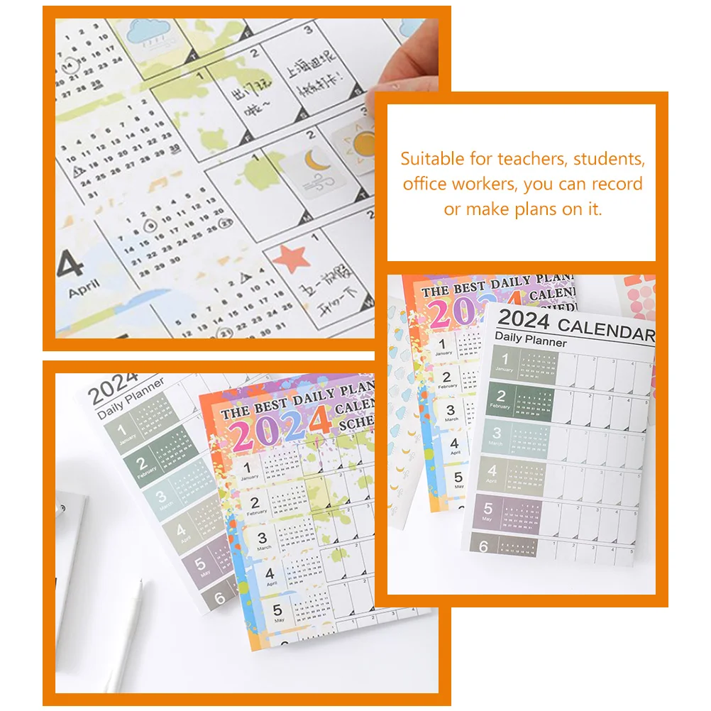 

2pcs Creative All-Year 2024 Paper Wall Hanging Yearly Schedule Organizer Sturdy Home Office Decorative Agenda Planner