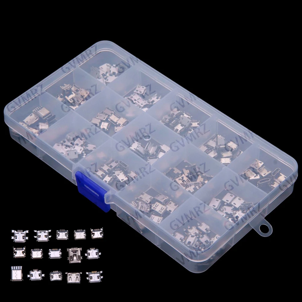 15Values 150PCS Micro USB female connector, boxed MINI Android phone charging port, microphone mini. USB female connector
