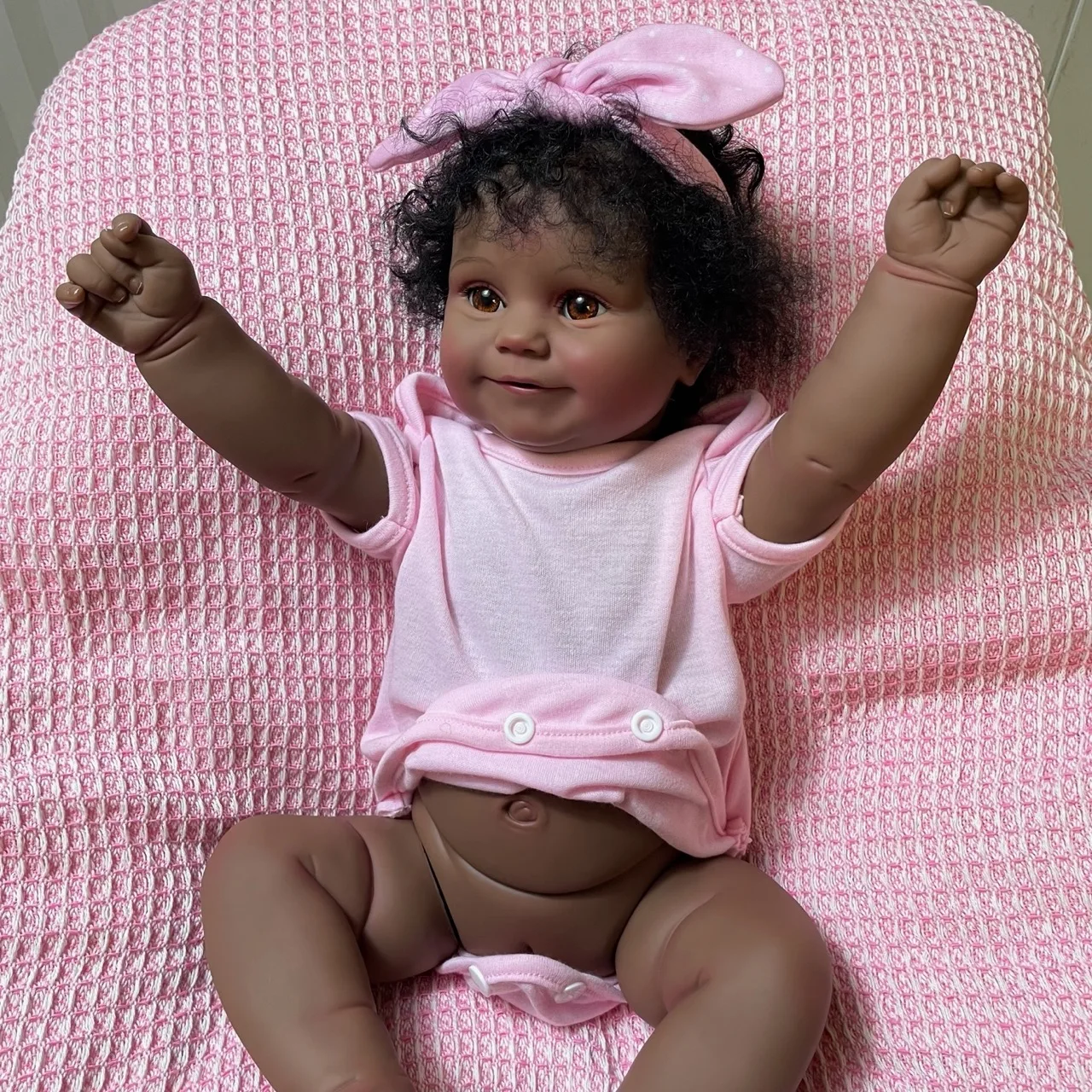 19inch Maddie Lifelike African American Reborn Doll Dark Skin Girl Full Vinyl Washable Newborn Toy Figure Collectible Art Dolls