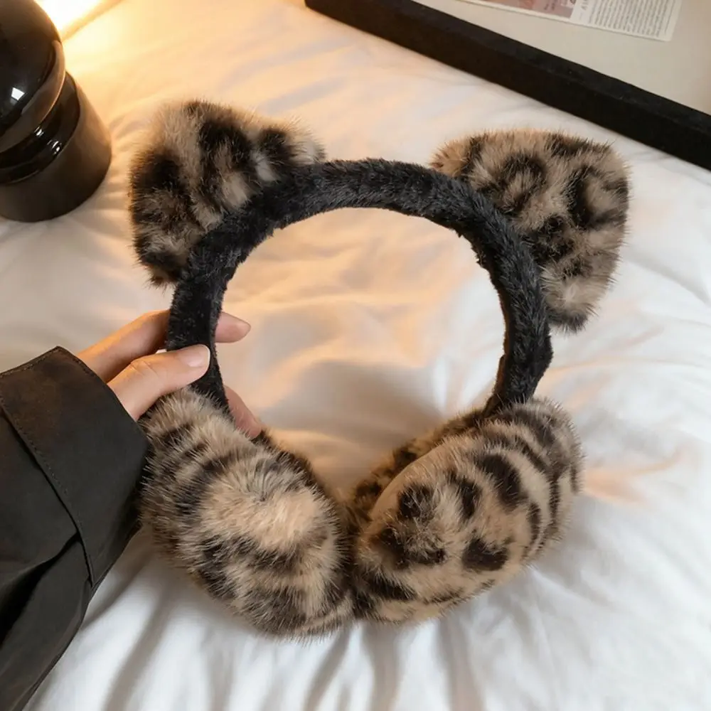 Soft Ear Cap Winter Cat Ears Earmuffs Y2k Leopard Imitation Fur Earmuffs Cold Proof Keep Warmer Leopard Print Ear Mask Student