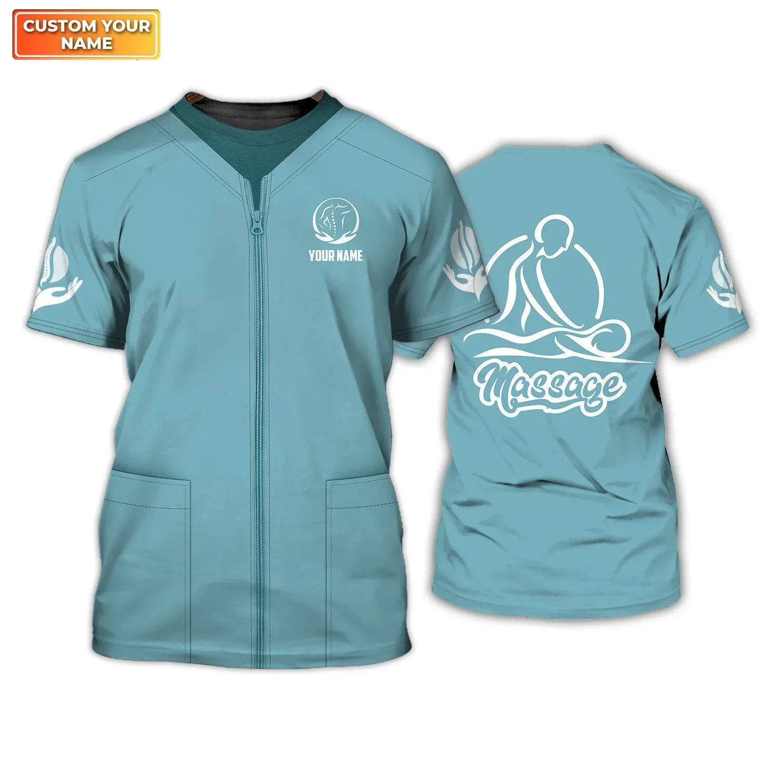 

New Massage Therapist Personalized Role-playing Workwear T-shirt Skincare and Beautician Round Neck Short Sleeved Hip-hop Top