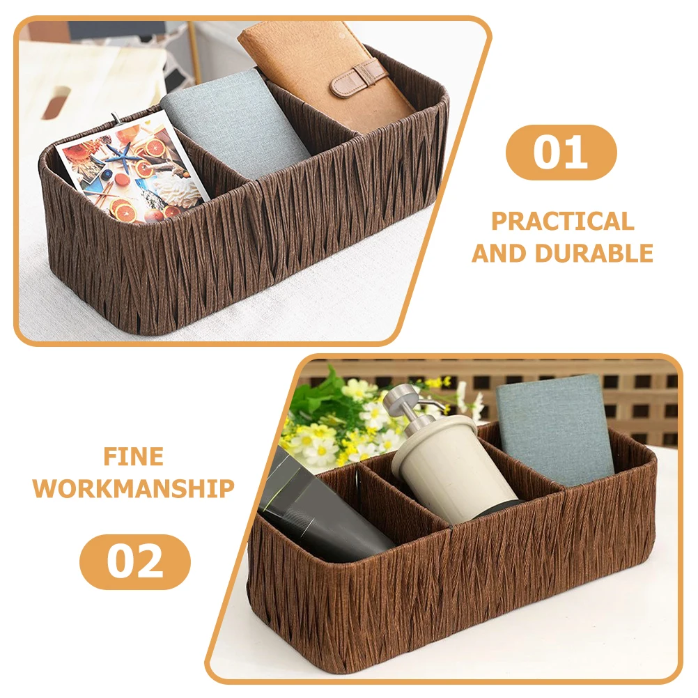 

Sturdy Woven Box Imitation Rattan Multi-Functional Organizer Basket Desktop Home Office Bedroom Decorative Storage Holder Woven