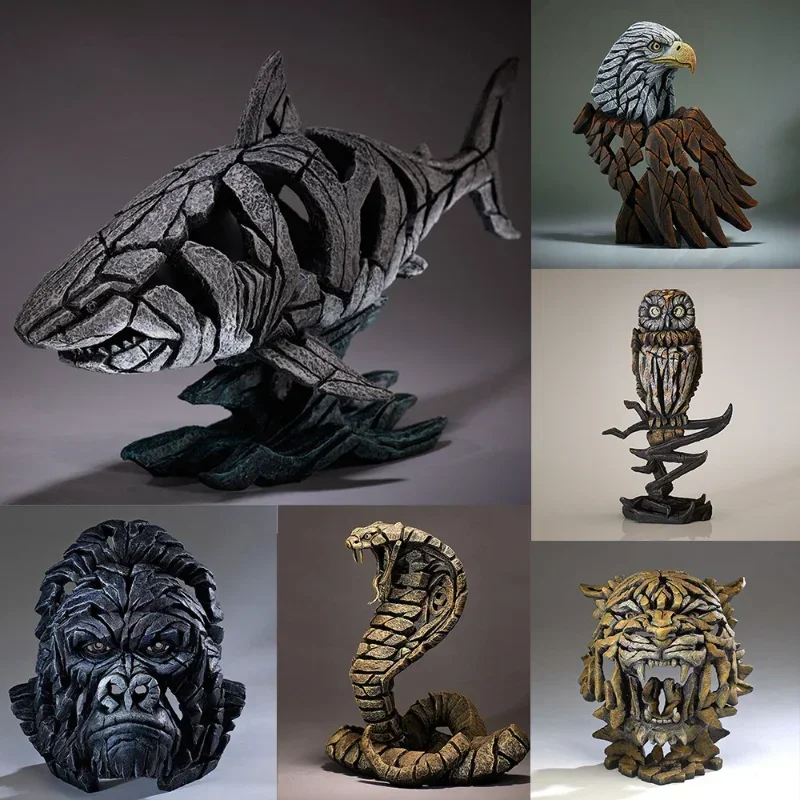 

Modern Animal Resin Sculpture Shark Tiger Lion Monkey Wall Hanging Decorated 3D Wildlife Figurine Crafts Family Room Decoration