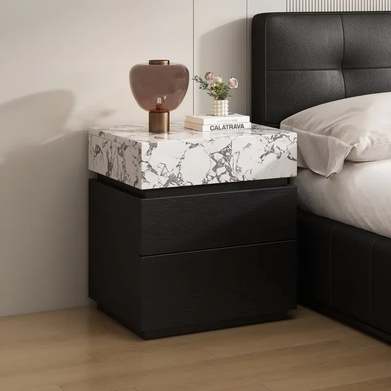 Art-patterned Solid Wood Bedside Table Light High-end Feel Bedroom Use Three-layer Large Size Q22 Model No Paint