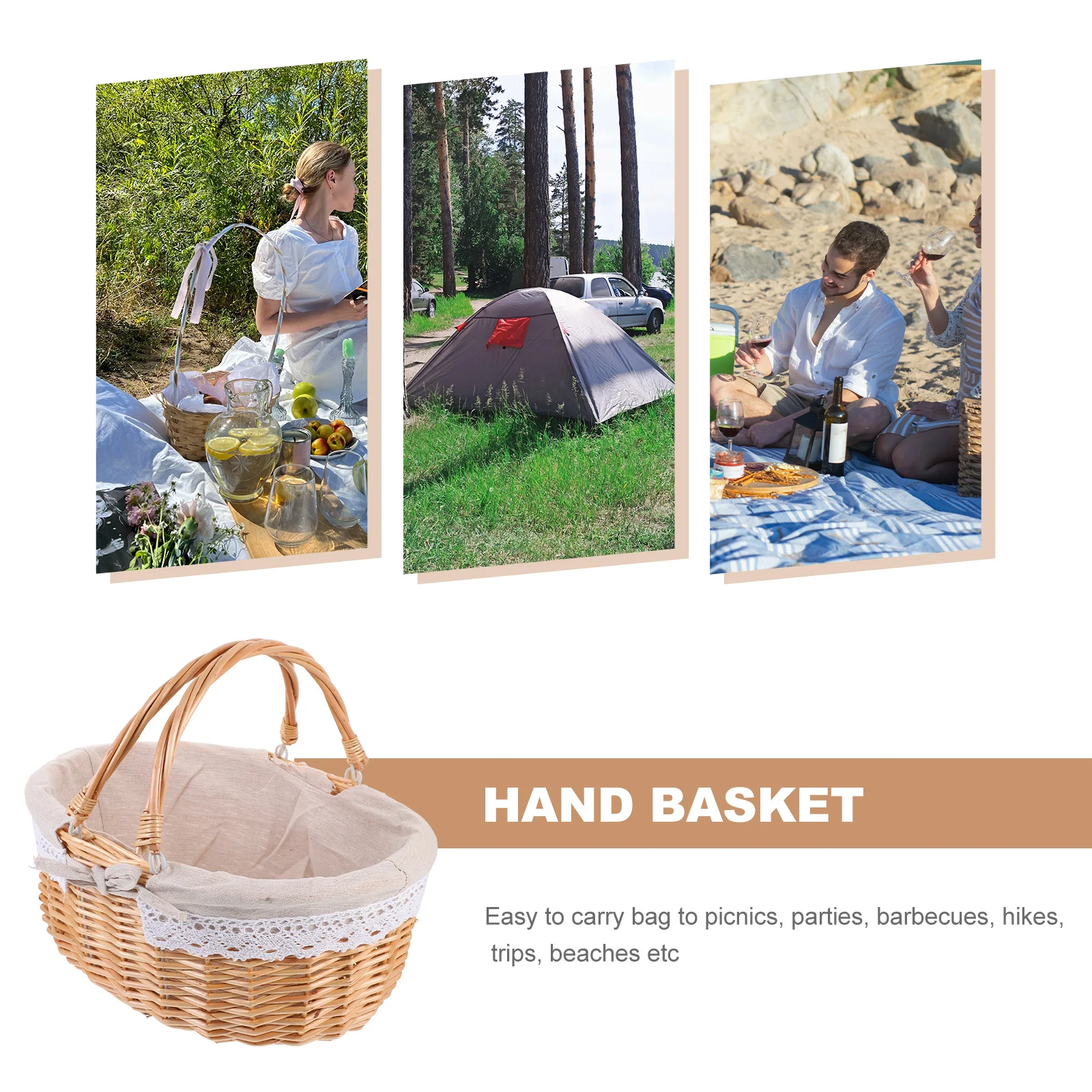 

Lightweight Woven Picnic Basket Multi-Function Storage Organizer Rustic Design for Home Office Garden Yard Craft Area