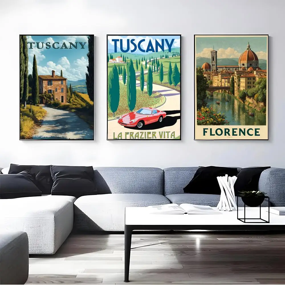 Landscape Tuscany Poster Self-adhesive Art Waterproof Paper Sticker Coffee House Bar Room Wall Decor