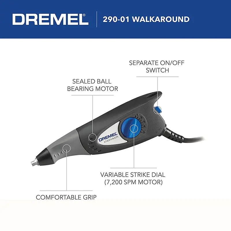 Dremel 290 Mini Electric Engraving Pen with Replaceable Carbide Tip for Glass Ceramic Metal Plastic Wood Plastic Leather Stone