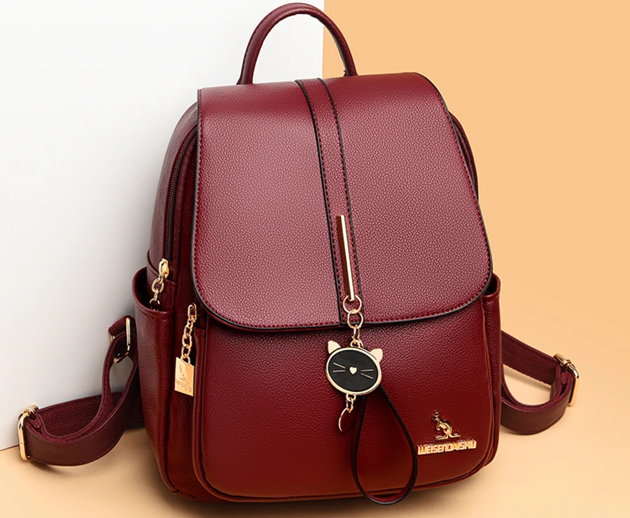 College Women Backpack Designer Soft Leather Vintage Packbag Female Travel Back Pack School Bags for Teenage Girls Shoulder Bag