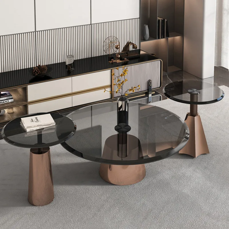 Rose gold villa tempered glass coffee table for home small apartment gold designer living room side table combination Italian mi