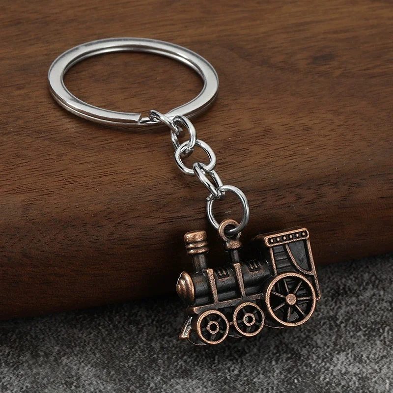 Retro Railway Train Model Keychain Men Women Key Chain Jewelry Small Car Bag Charm Accessories Party Gift for friend