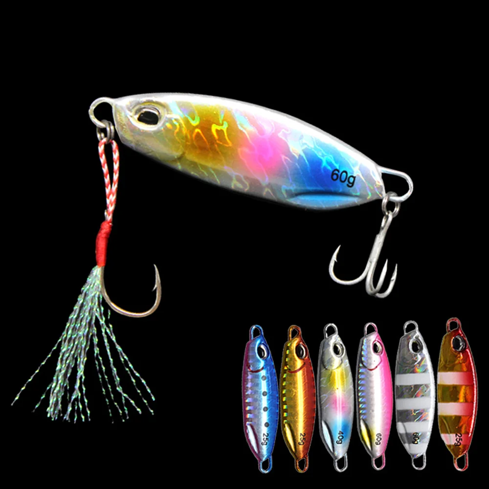 Slow Sinking Lure 10-60g Fishing Lure Metal Spoon  Jigging Lure Slow Pitch Jig with Double/Treble Hooks