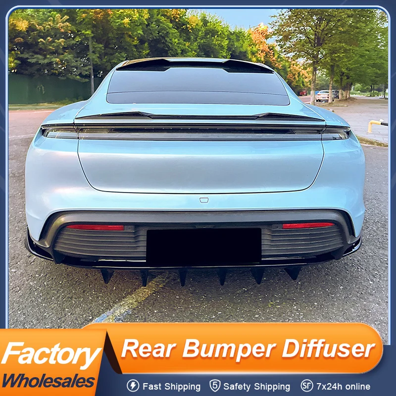Für Porsche Taycan 2019 20 21 22 23 24 Heckdiffusor Lippe Splitter Schwarz Carbon Exterieur Upgrade Dekoration Zubehör