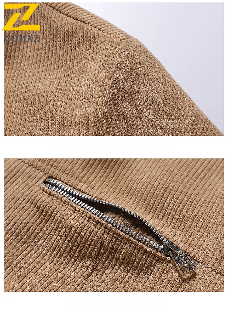 Autumn Winter Mens Warm Jacket New Solid Color Fashion Chest Zipper Trim Design Male Casual Business Lapel Top Man Corduroy Coat