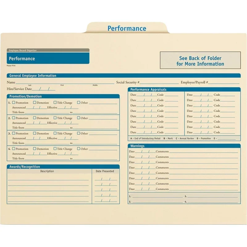 Performance Folder |   11.75” x 9.5” |   HR and Employee Management |   25-