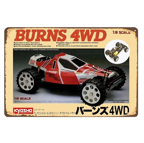 Vintage Rc Car Metallschild-Poster – Kyosho Burns Buggy –